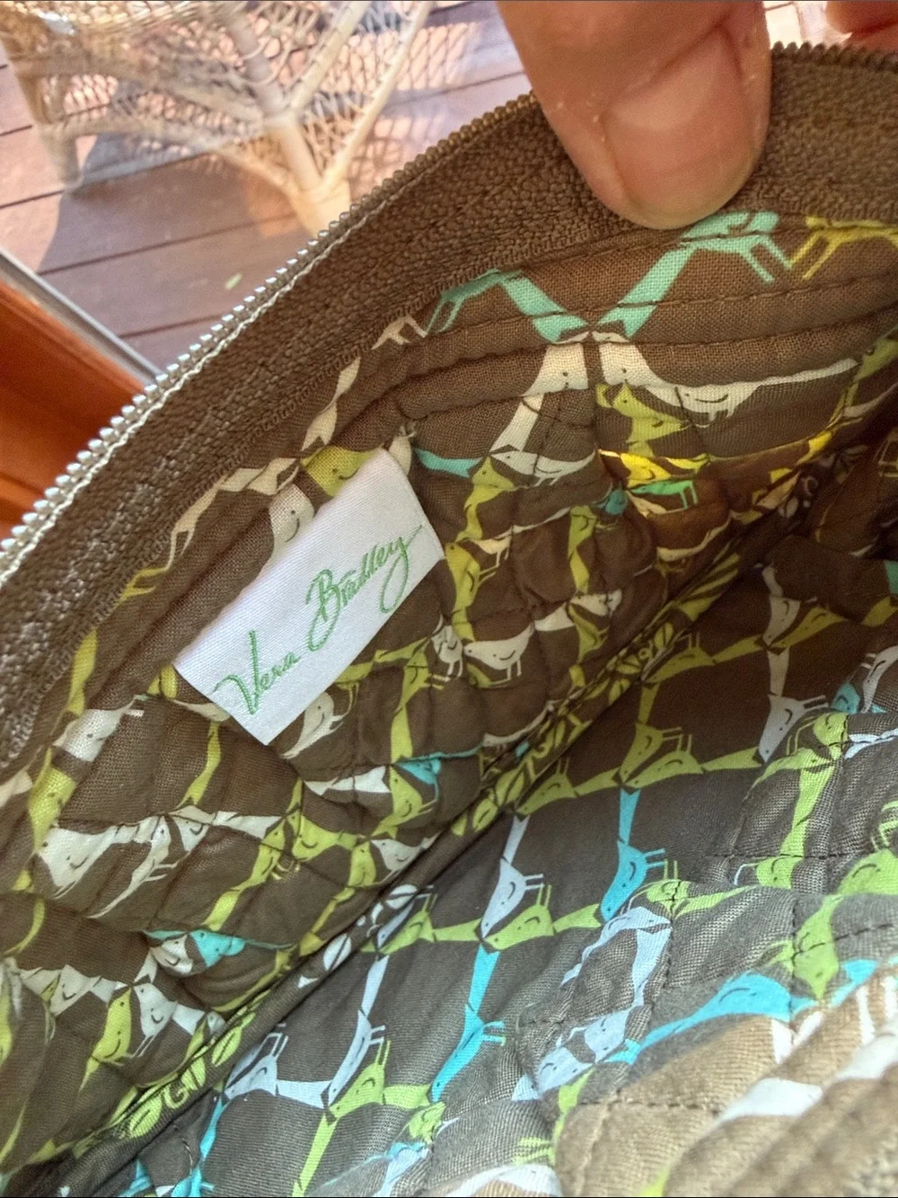 Quilted Medium Vera Bradley Floral Crossbody Bag in Brown and Lime Floral Design